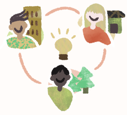 Illustration : 3 people from different countries connected